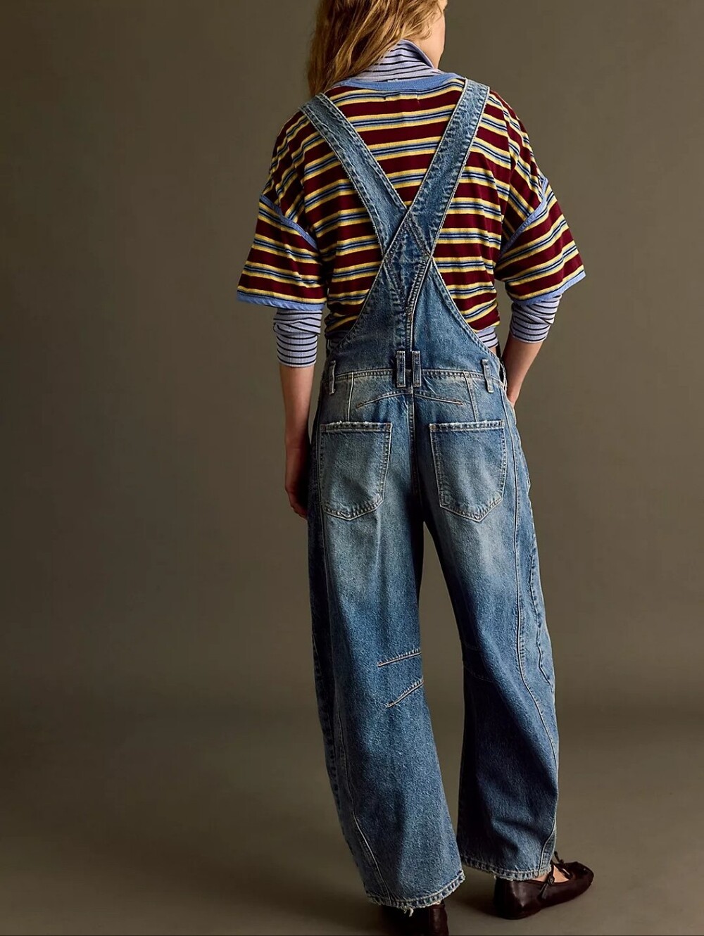 Free People Good Luck Barrel Leg Overalls Blue Cotton Denim XL Farm - Picture 5 of 13